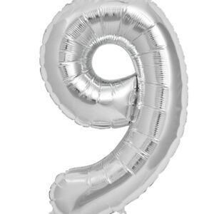 Folienballon Zahl 9 Silber Partydeko