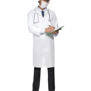 Arzt Kostüm mit Mundschutz  Weiße Doktoren Verkleidung XL
