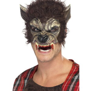 Werwolf Halbmaske mit Fell   Lykanthrop Halbmaske aus Vinyl