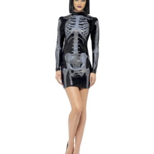 Skelett Kostüm für Damen   Kurzes Kleid mit 3D Druck  L