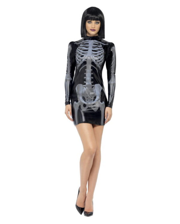 Skelett Kostüm für Damen   Kurzes Kleid mit 3D Druck  L