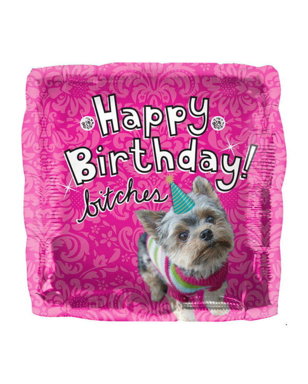Pinker Folienballon Happy Birthday Bitches   Witziger Ballon für