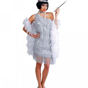 Heißes Charleston Kleid Silber für Fasching & Karneval 42/44