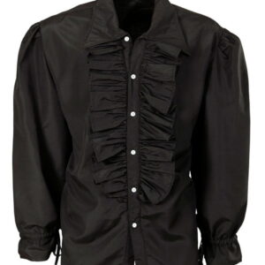 Schwarzes Herrenhemd mit Rüschen & Knöpfen   Schwarzes Kostümhemd XL