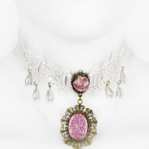 Viktorianische Halskette mit rosa Schmuckstein als Kostümzubehör