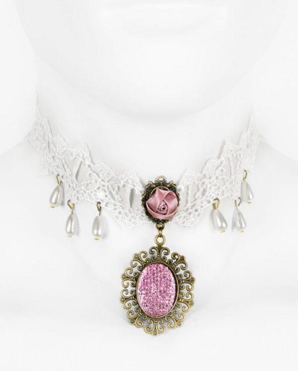Viktorianische Halskette mit rosa Schmuckstein als Kostümzubehör