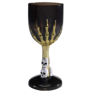 Skeletthand Weinglas schwarz als Halloween Tischdekoration