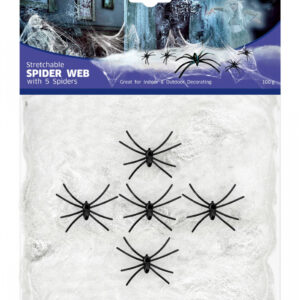 Dehnbare Spinnennetz mit 5 Spinnen als Deko für Halloween