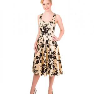 50er Jahre Kleid mit Blumenprint beige/schwarz kaufen L