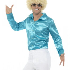 Blaues 60s Disco Hemd als Kostüm Zubehör M