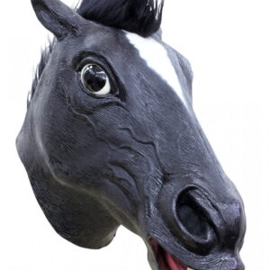 Latexmaske schwarzer Pferdekopf als Kostümzubehör