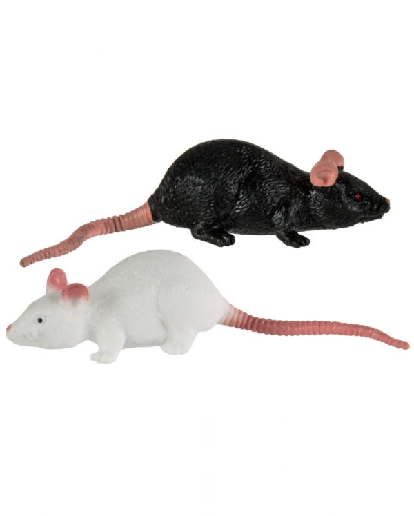 Gummi Ratte 11cm - Schwarz / Weiß als Stretch-Tier