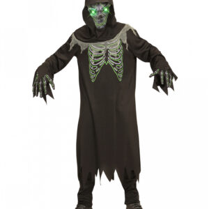 Sensenmann Kostüm für Kinder mit grünen LED Augen für Halloween XL 164