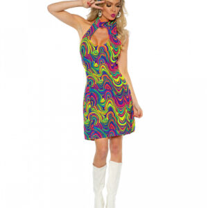 60er Jahre Neckholder Kostümkleid Glow ➔ Hippies XL