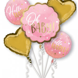Hello World Folienballon Bouquet Pink für Babypartys