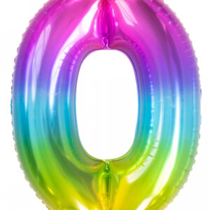 Regenbogen Folienballon Zahl 0 für Helium & Luft