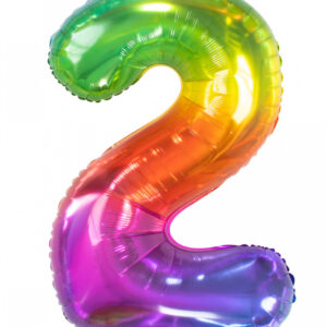 Regenbogen Folienballon Zahl 2 als Partydeko