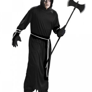 Schwarzes Sensenmann Kostüm mit Kapuze kaufen One Size