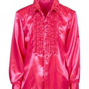 70´s Disco Fashion Rüschenhemd Pink ➔ Schlagermove XL