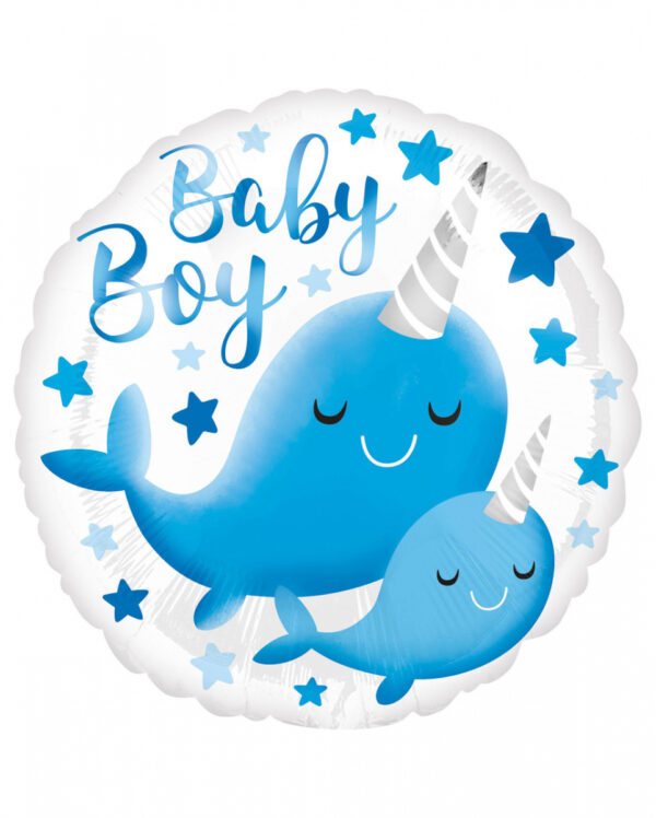 Baby Boy Narwal Folienballon Blau ★