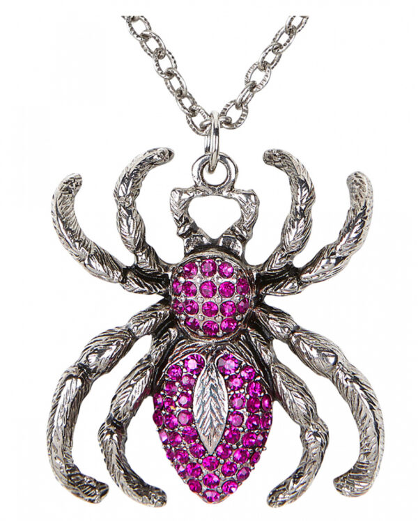 Spinnen Halskette mit lila Strass Steinen ◆