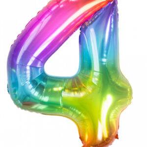 Regenbogen Folienballon Zahl 4 für Luft & Helium