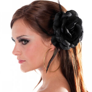 Schwarze Rosenblüte mit Haarclip & Haargummi ★