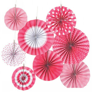 Deko Fächer Papierrosette Hängedeko Set 8 St. Pink Weiß 20-25 cm