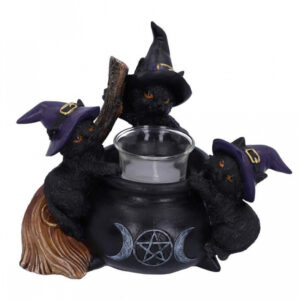 Hexen Kätzchen mit Kessel Teelichthalter 12