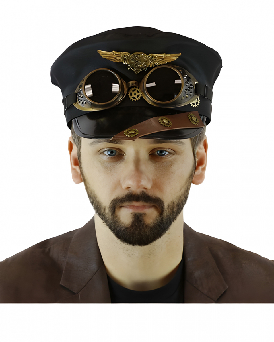 Pilotenmütze Steampunk mit Fliegerbrille ordern ★