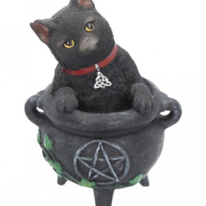 Schwarzes Kätzchen in Hexenkessel 12cm  Halloween Deko