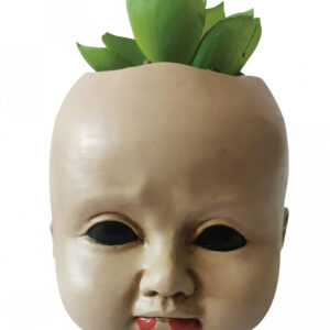 Kleiner Puppenkopf mit Blut Pflanzentopf 9cm mit Kunstpflanze