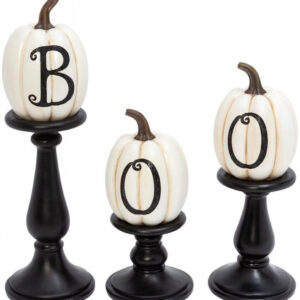Kürbisse mit BOO Aufschrift auf Kerzenständer 3er Set ✰