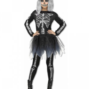 Skelett Kostümkleid Silber für Halloween & Fasching M/L