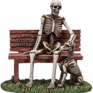 Skelett Figur auf Gartenbank mit Hund 12cm online bestellen