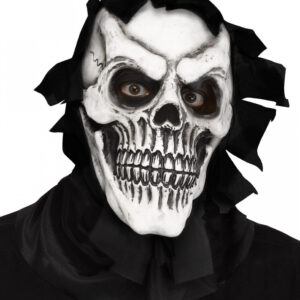 Totenkopf-Scherge Maske mit Fetzenkapuze kaufen