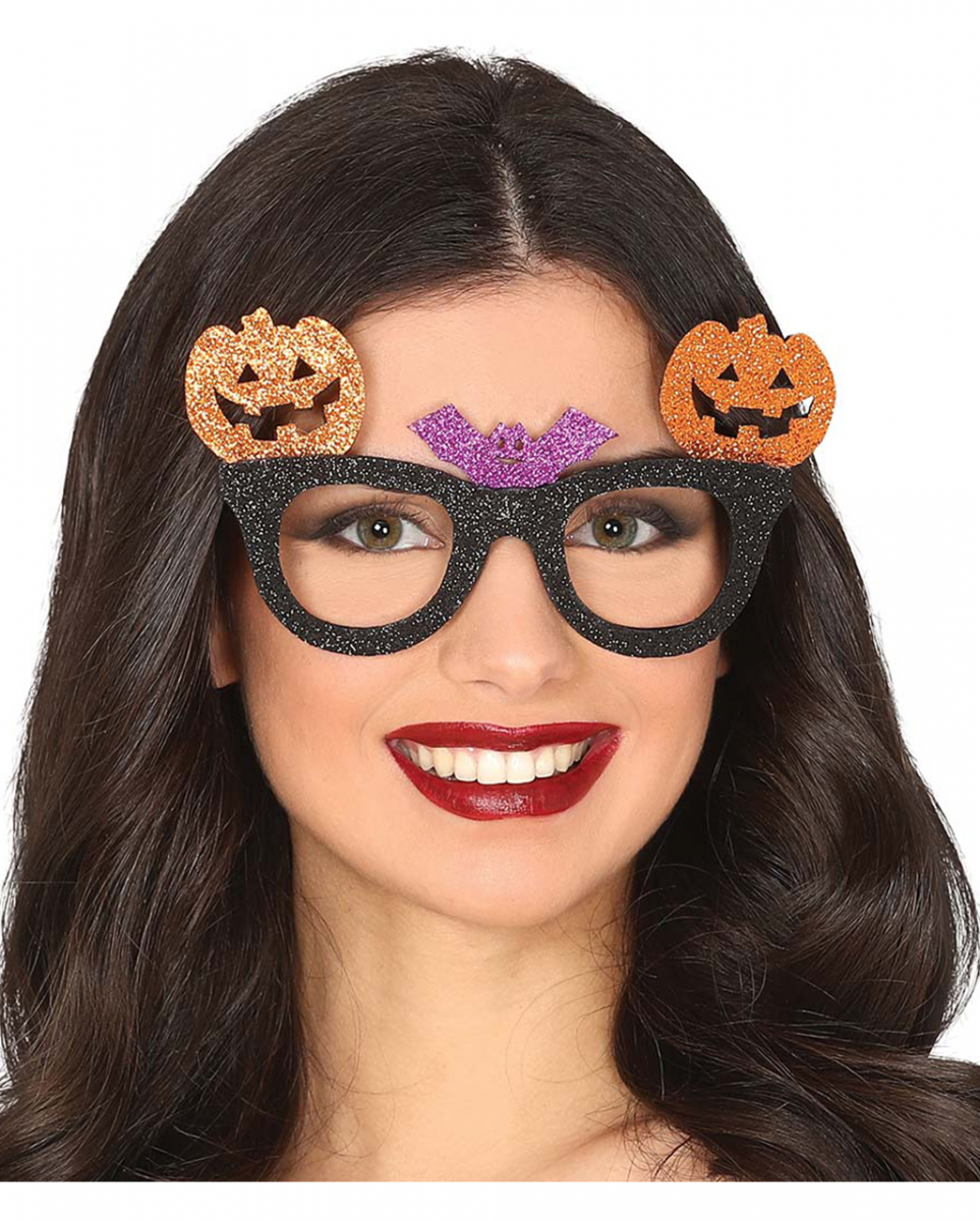 Halloween Glitzer Brille mit Kürbis kaufen