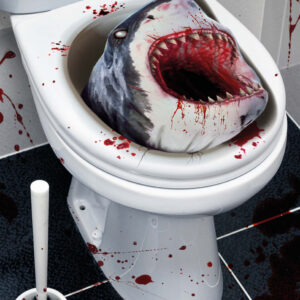 Blutrünstiger Hai WC-Deckel Sticker  Halloween Bad Deko