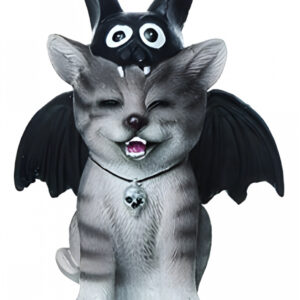Lächelnde Katze im Fledermauskostüm 11cm  Halloween Deko