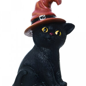 Schwarzes Kätzchen mit Hexenhut Figur 11cm  Halloween Deko