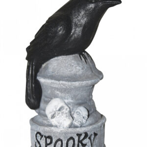 Deko Grabstein aus Zement mit Spooky Schrift & Rabe 14cm ★