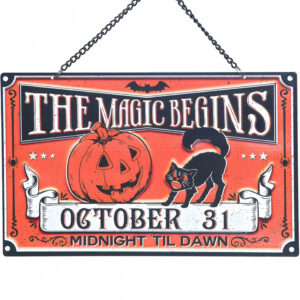 Vintage Halloween Metallschild The Magic Begins 25cm ➔