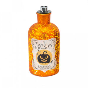 Jack O'Lanterns Quecksilberglas Dekoflasche mit LED 18 cm ★