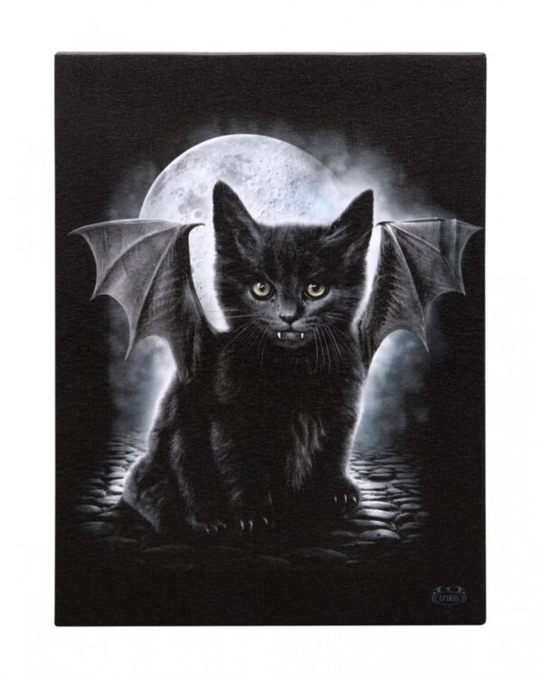 Bat Kitty Bild auf Leinwand 19 x 25 cm  Wanddeko