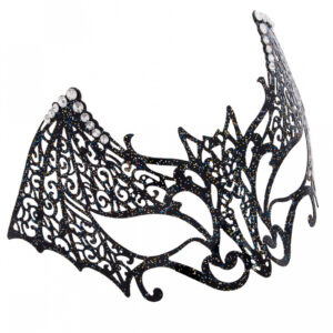 Schwarze Fledermaus Maske aus Metall mit Strasssteinen ➤