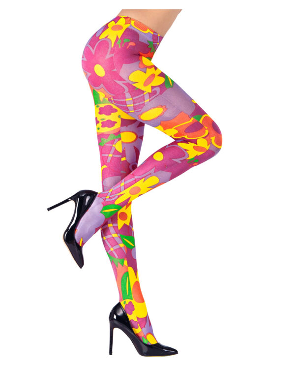 bunte flowerpower strumpfhose hippie strumpfhose faschings und karneval strumpfhose hippie verkleidung neon tights 17239 01