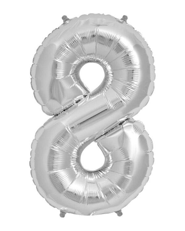 folienballon acht silber heliumballon luftballon mit nummer 8 als motiv 22779