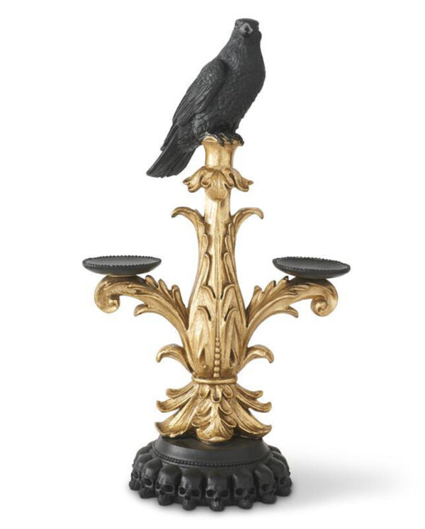 goldener gothic kerzenstaender mit rabe 55cm golden gothic candle holder with raven exquisite gothic dekoration 56033
