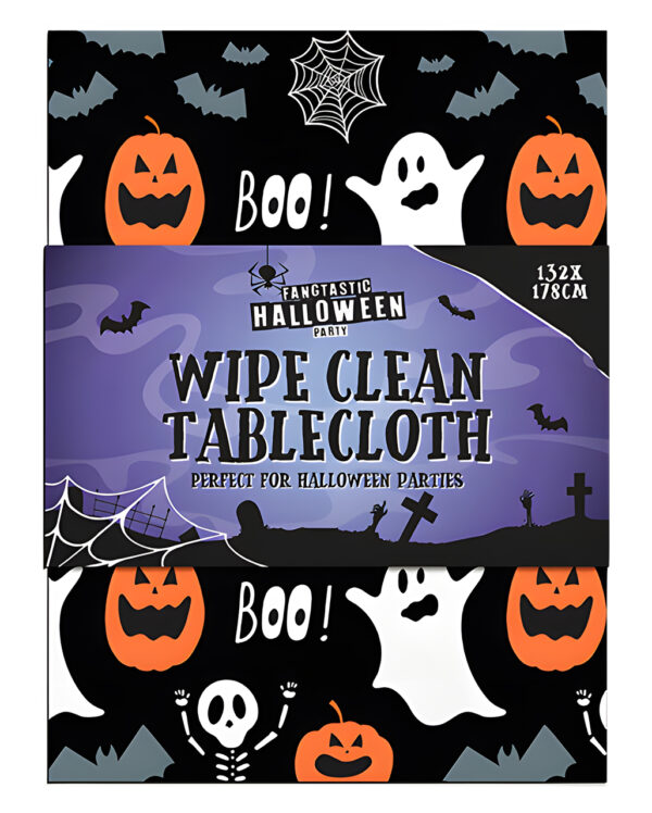kuerbis geist und skelett halloween tischdecke 132x178cm pumpkin ghost and skeleton halloween tablecloth halloween tischdeko 55887 1