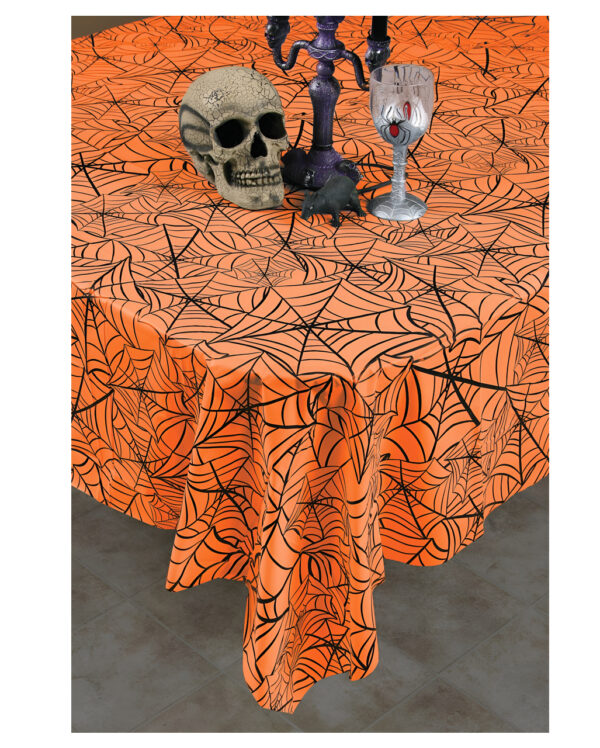 orange spinnweben tischdeke halloween tischdecke orange spider web tablecloth halloween deko 55220 01